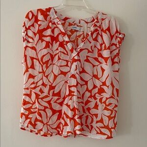 Sonoma Orange and White Leaf Print Blouse